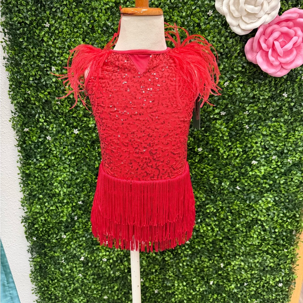 Weissman Red Sequin Fringe Kids Dance Costume